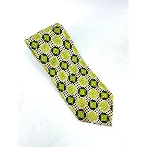 Laurant Benon Paris 100% Silk Geometric Pattern Lime Green Necktie Neck Tie 60"